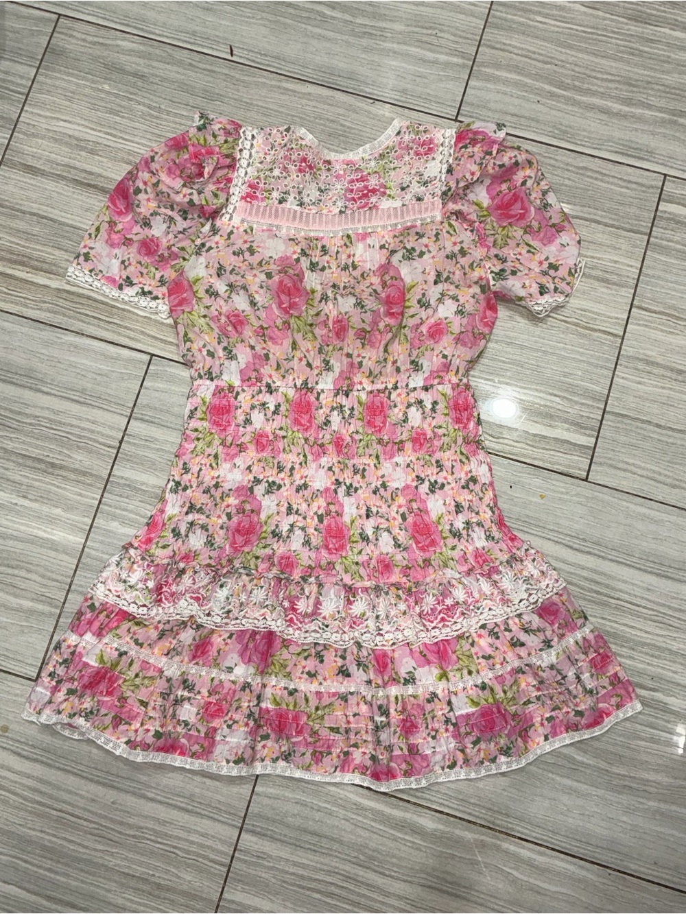 LOVESHACKFANCY RENA MINI DRESS PINK FLORAL SIZE SMALL VERY GOOD CONDITION